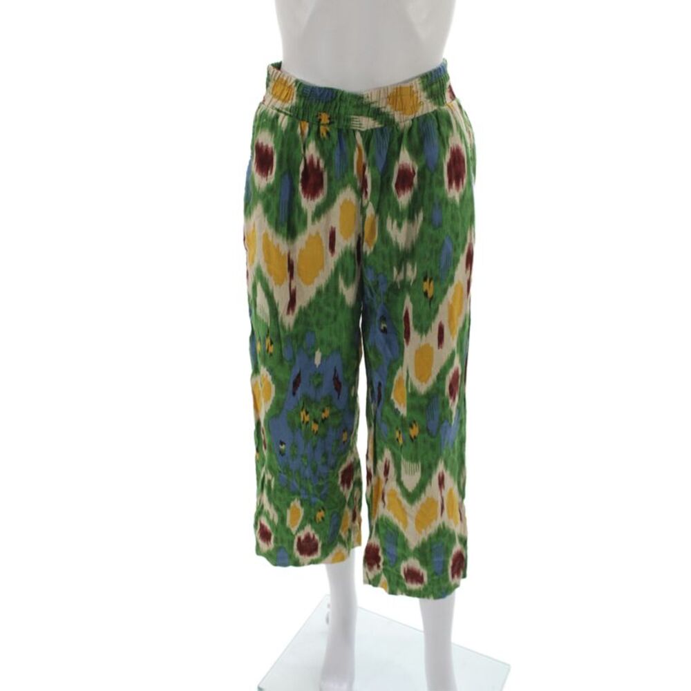 Christian Siriano Women Cropped Green Linen Geometric Bohemian Pants Size S